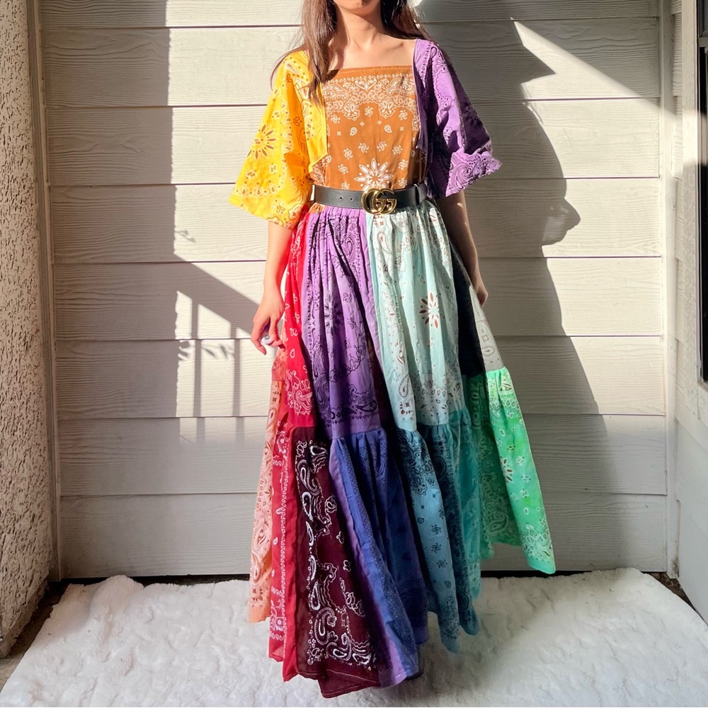 Rainbow | Handmade Earthy Voluminous Maxi Bandana Dress SKU 04294 - Picture 8 of 16